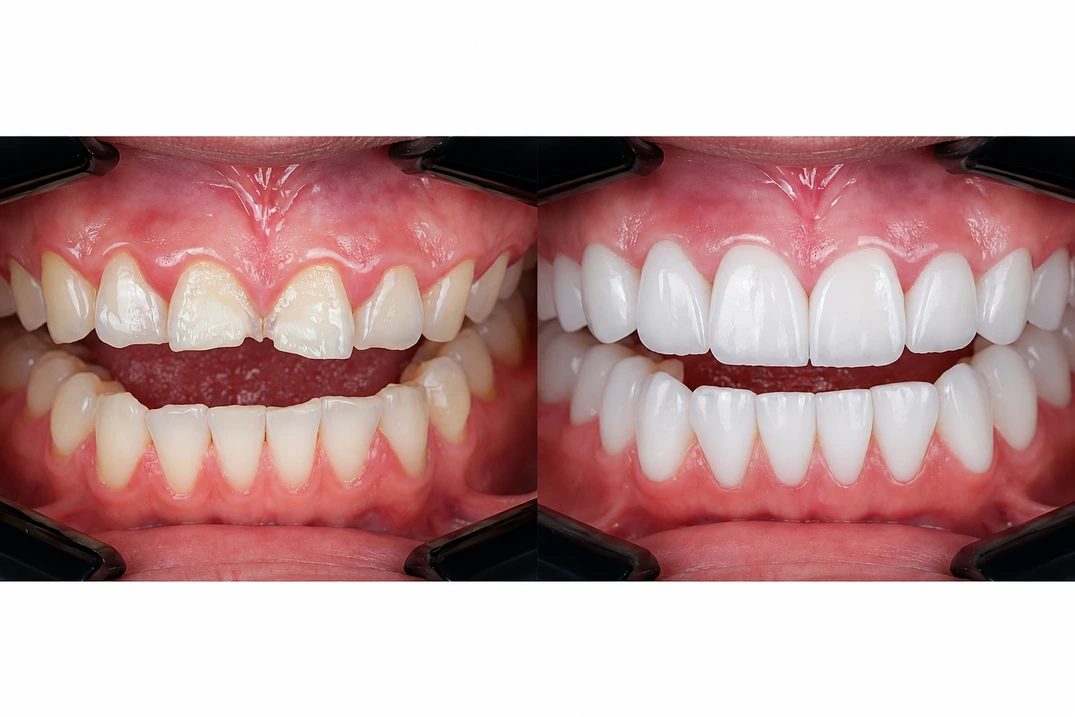 Before and after smile makeover in Turkey showing a natural dental veneers result at IST Smile Experts Istanbul.