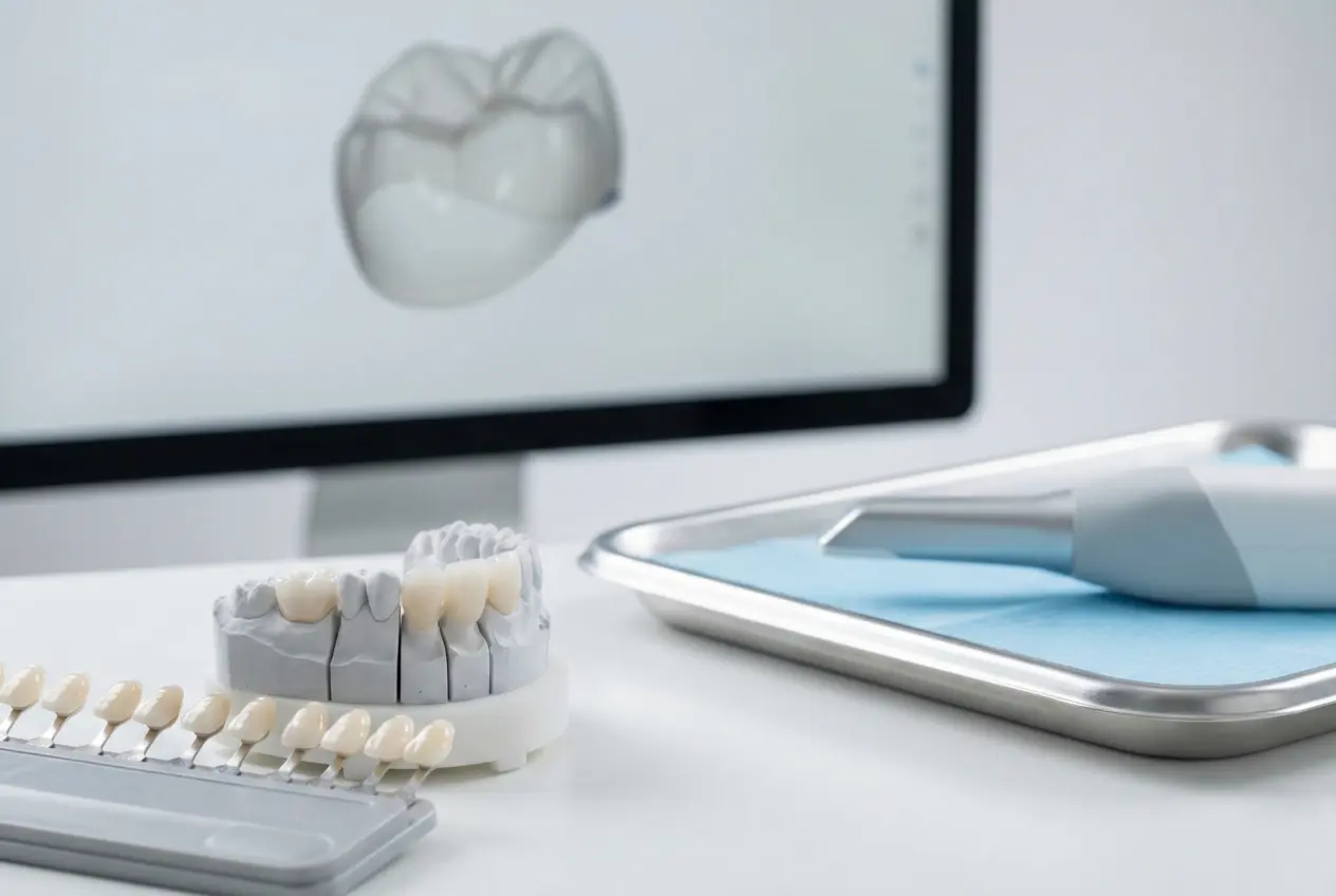 Digital CAD/CAM workflow for zirconium crowns showing precision design and natural aesthetics in an Istanbul dental clinic