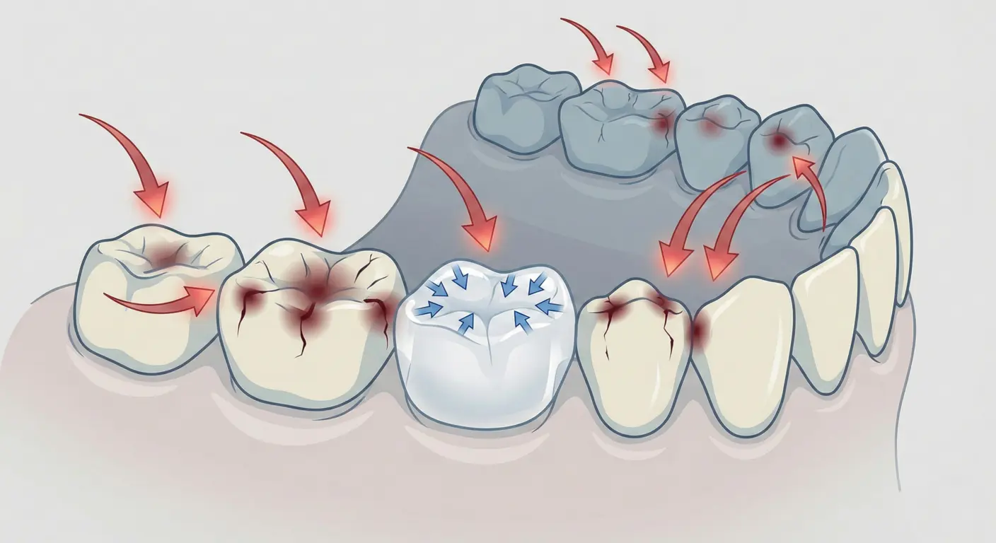 Zirconia crown distributing bite forces evenly in a bruxism teeth grinding case