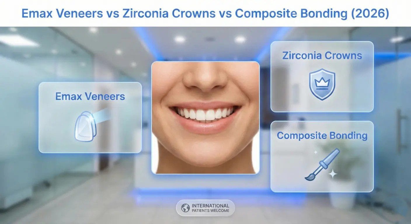Emax veneers vs zirconia crowns vs composite bonding comparison guide (2026)