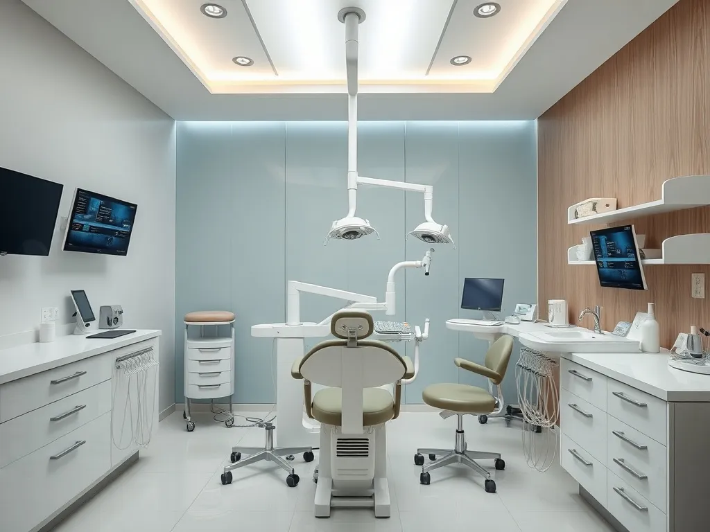 Modern dental clinic in Istanbul with advanced equipment, professional medical editorial photograph, clean and minimalist interior, featuring state-of-the-art technology and welcoming environment